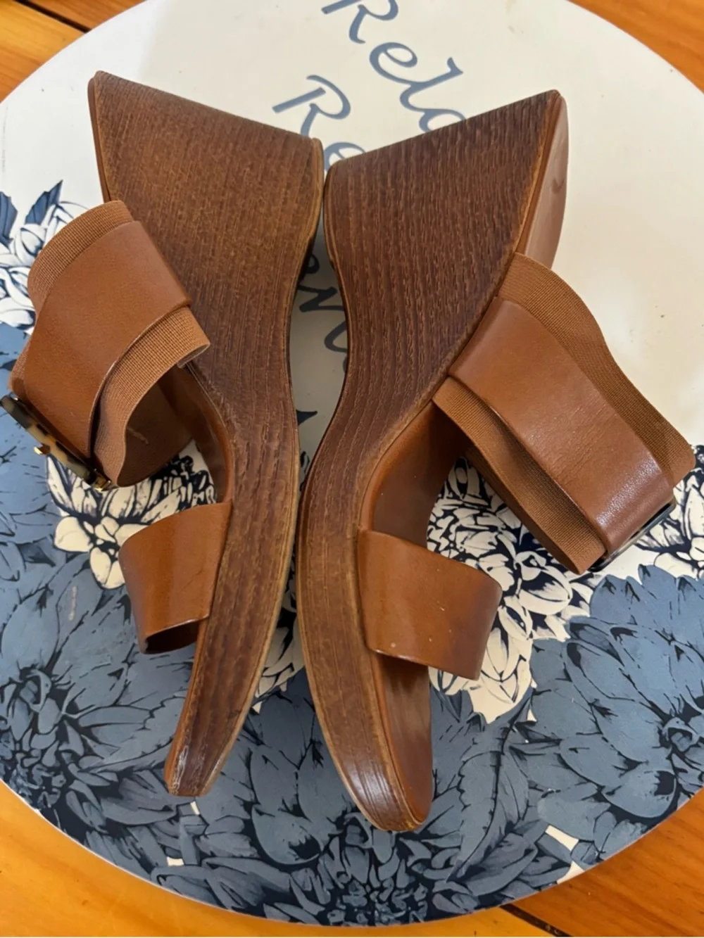 Toscanella Brown Leather Wedge Sandals Size 6.5 Made in Italy